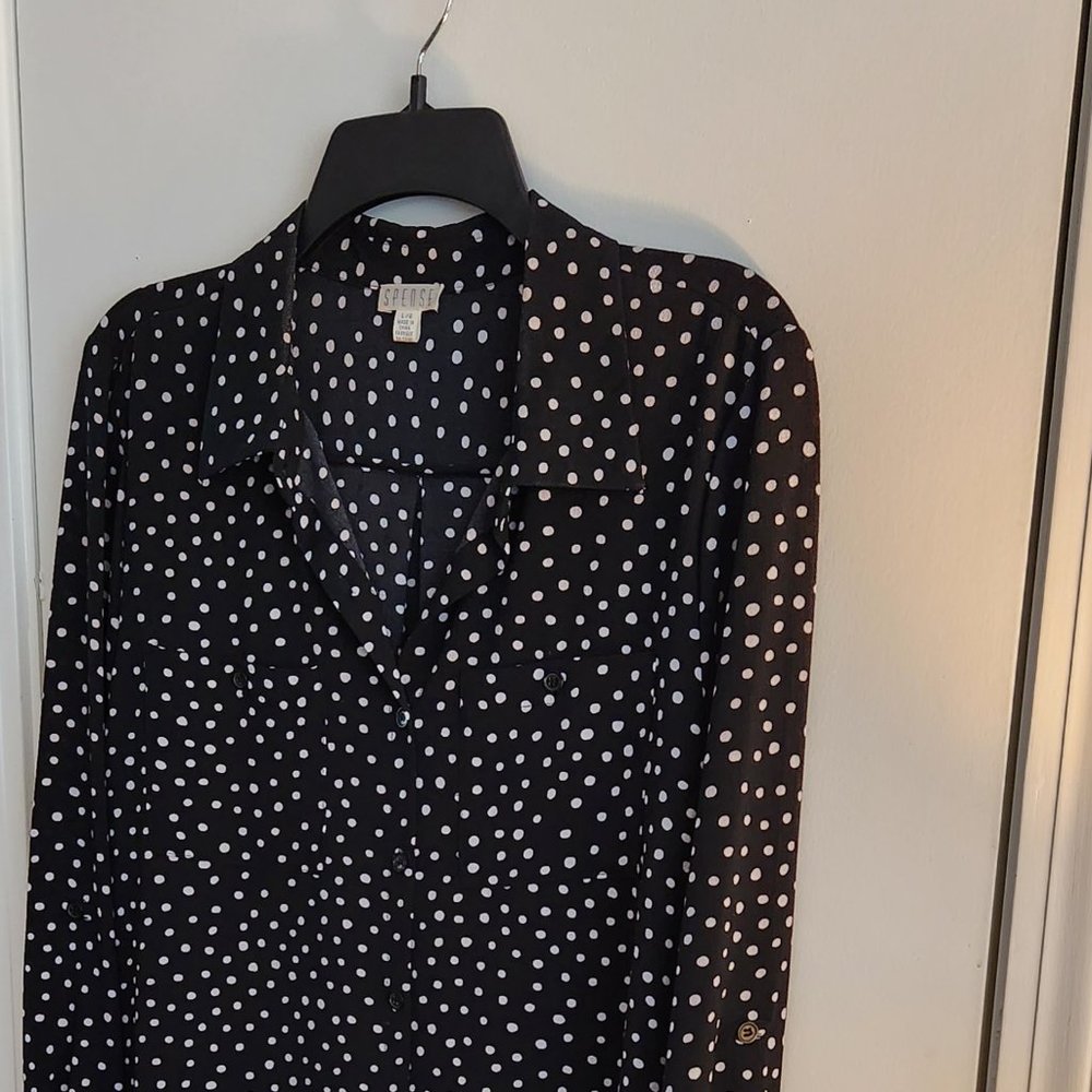 Black with white polka dot blouse size large Spence Label,size Large